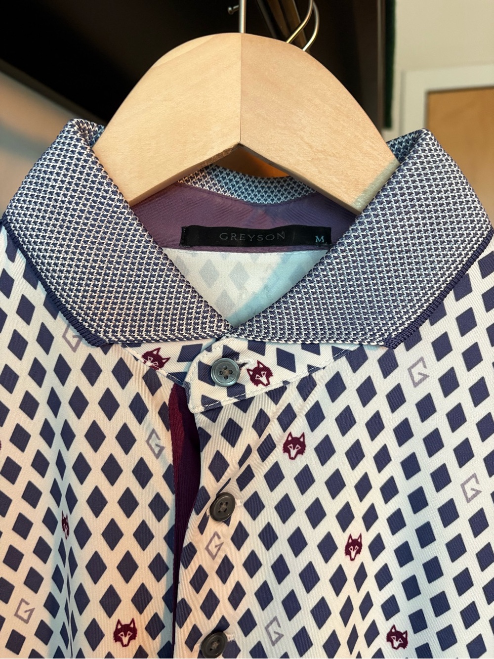 Greyson Golf Polo | Medium | White Diamond Print View 2